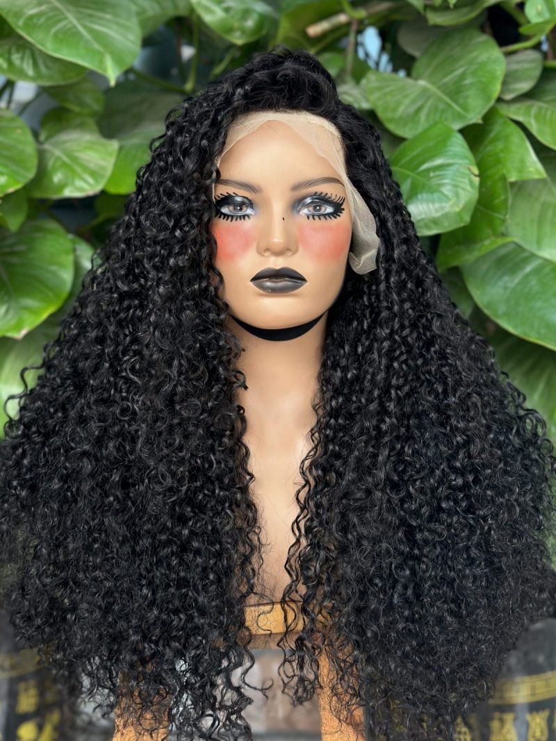 Olahair -30inch #1 BLACK Super Double Drawn 100% Remy hair Pixie curly 13*4 Lace Wig Human Hair Full Lace