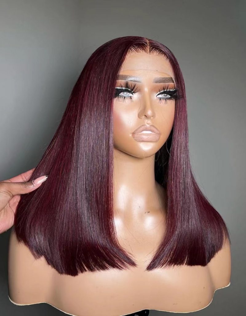 Olahair -14inch Burgendy Super Double Drawn 100% Remy hair Bob 13*4 Lace Wig Human Hair Full Lace