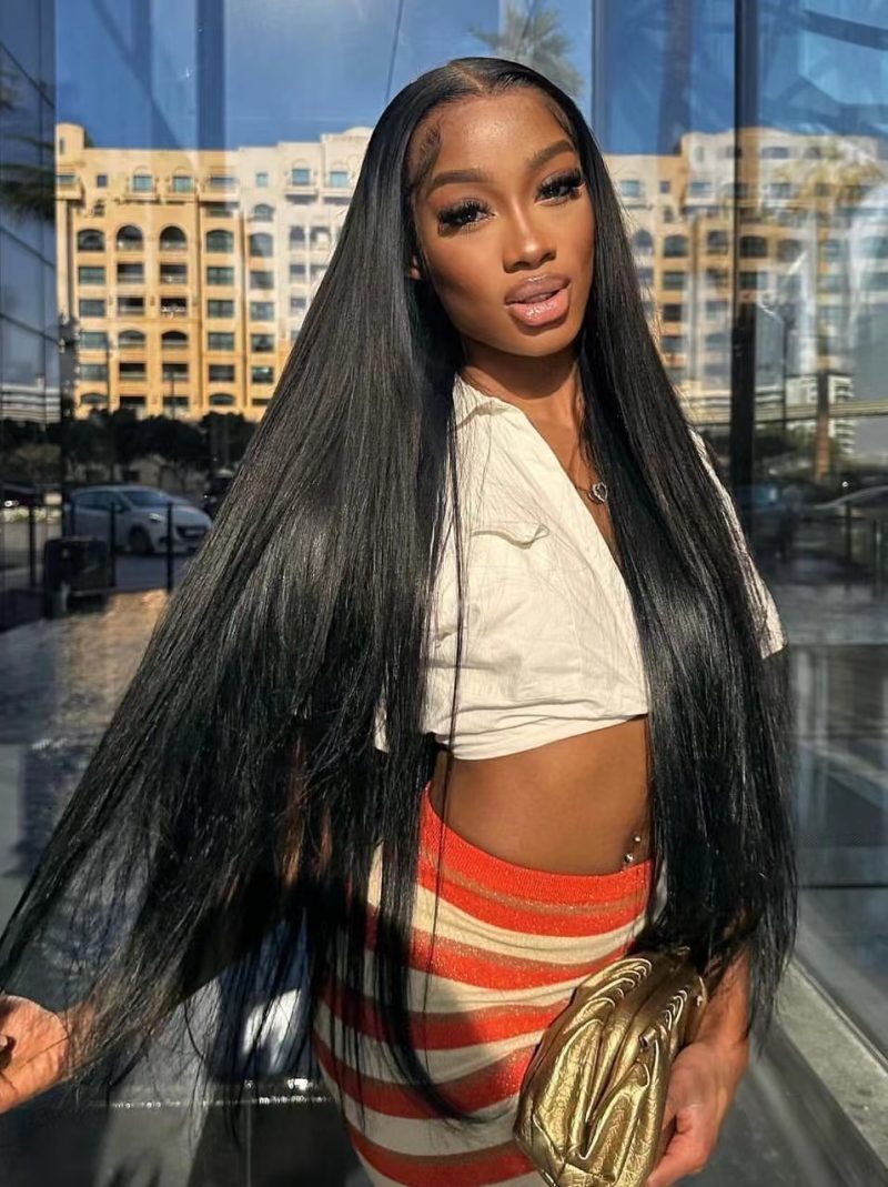 Olahair -32inch #1 BLACK Super Double Drawn 100% Remy hair ST 13*4 Lace Wig Human Hair Full Lace