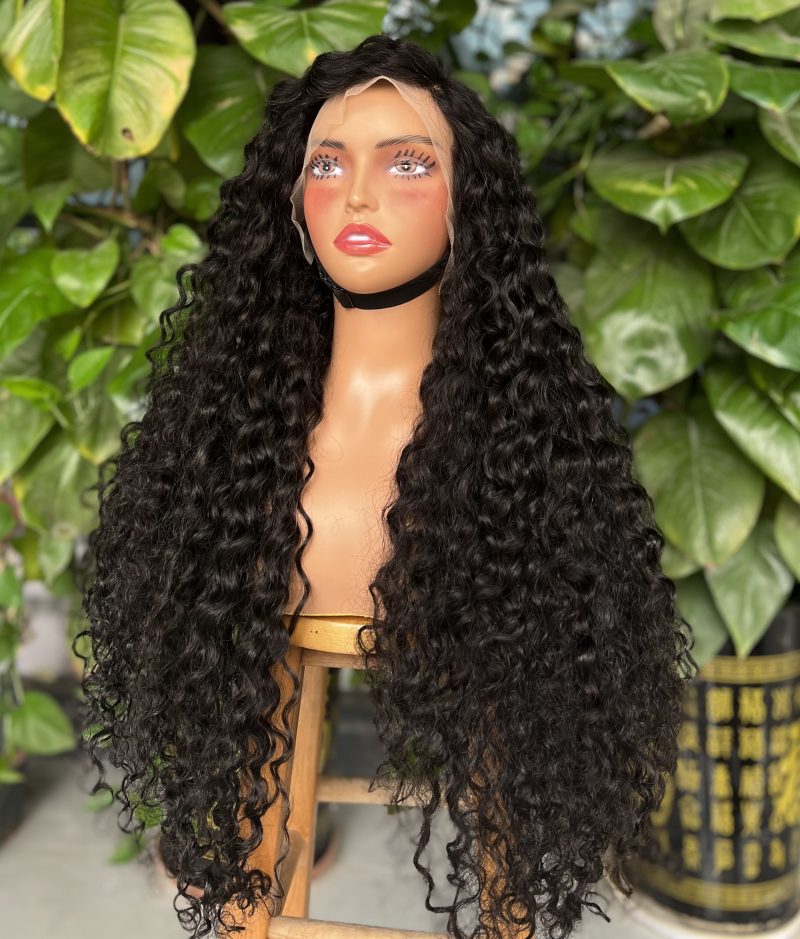 Olahair -30inch Black Colour Super Double Drawn 100% Remy hair Pixie curly 13*4 Lace Wig Human Hair Full Lace