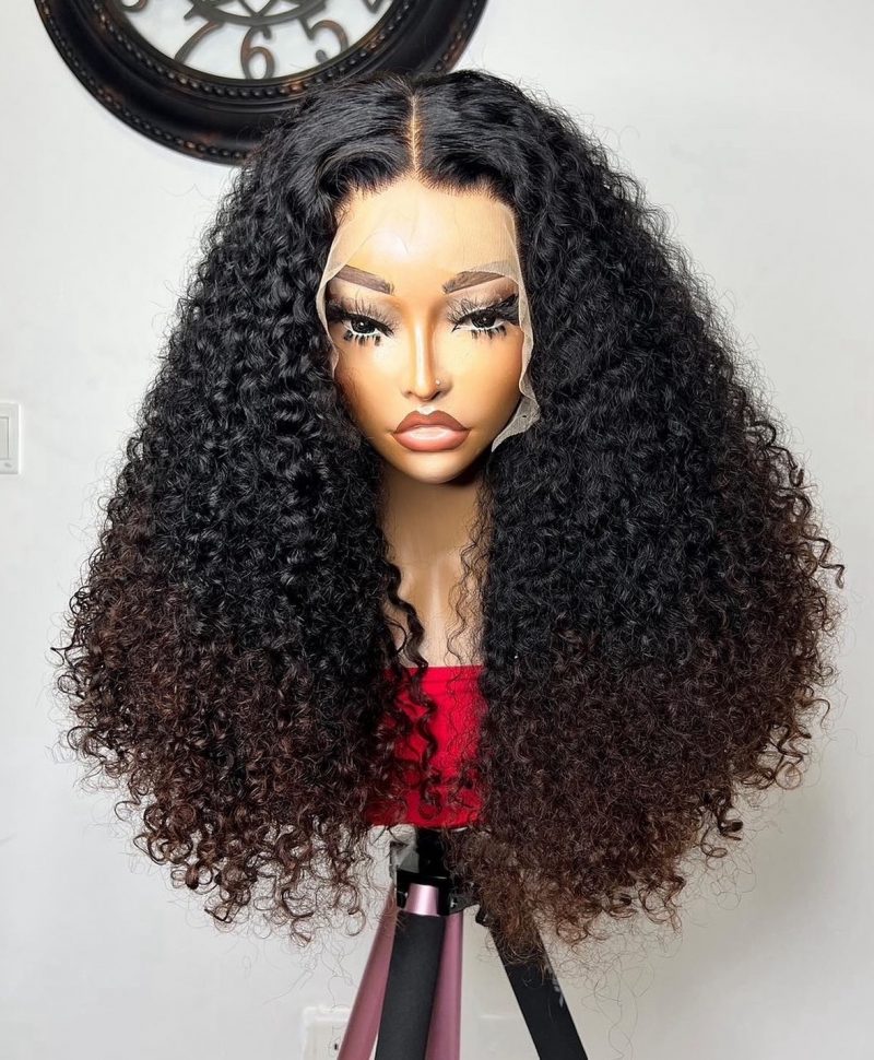 Olahair -24inch #1b Blackcolour Super Double Drawn 100% Remy hair Pixie curly 13*4 Lace Wig Human Hair Full Lace